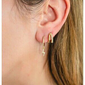Lightening Bolt Dangle Earrings Cubic Zirconia Gold Dangle Huggies PRETTY Gift